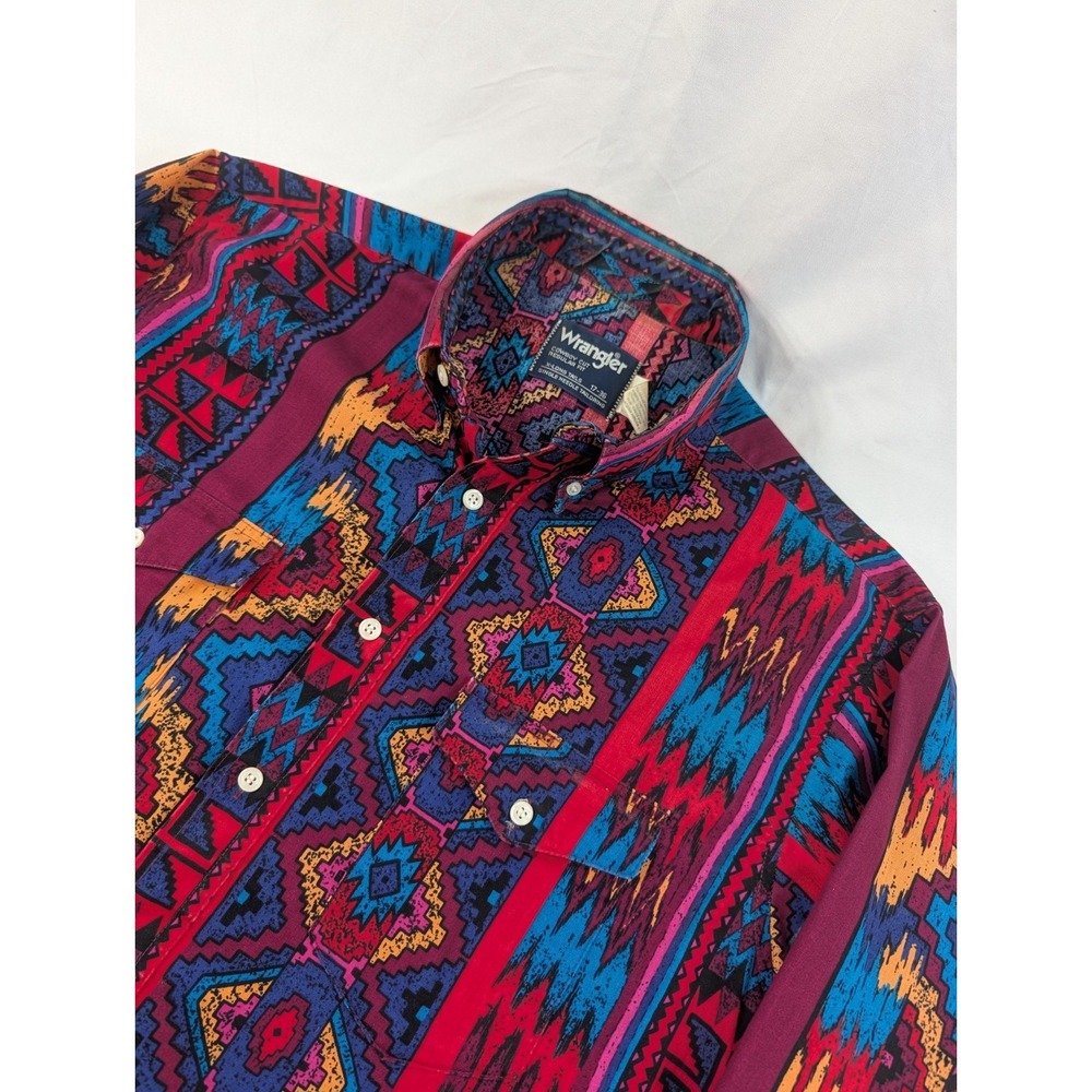 Vintage Wrangler Shirt Mens 17 36 XL Brushpopper Cowboy Aztec X Long Tails 90s